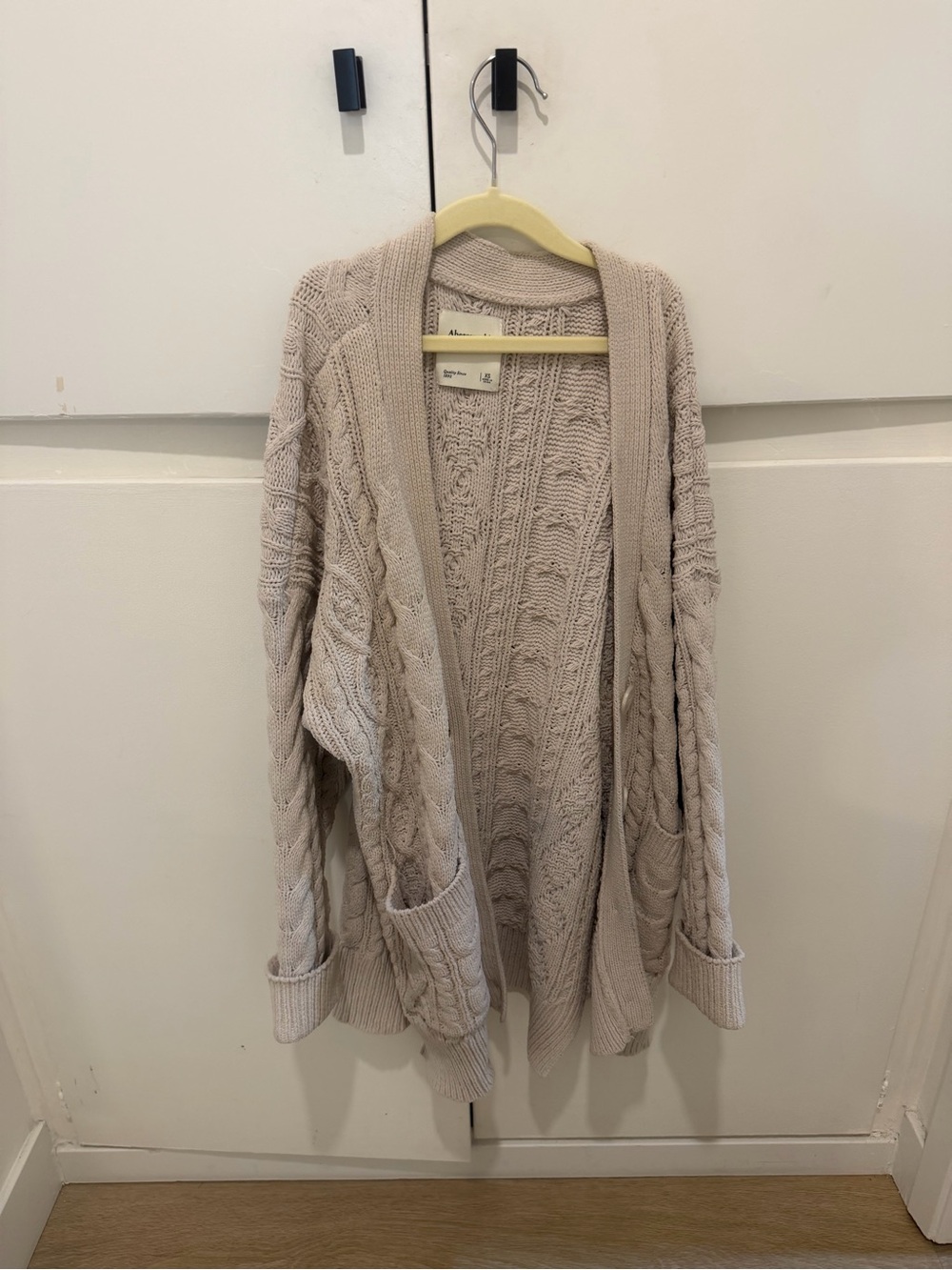 Abercrombie & Fitch Cozy Cable Knit Open-Front Cardigan Sweater - Cream